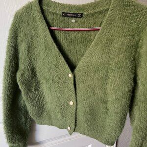 Hesperus Green Fuzzy Cardigan w/Pearl Buttons - Size XL